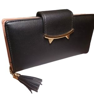 Cute Cat Long Wallet Black and Gold